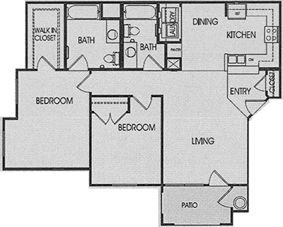 B - Two Bedroom / Two Bath - 1,050 Sq. Ft.*