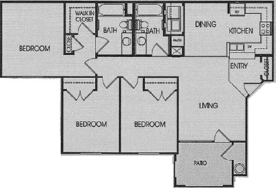 C - Three Bedroom / Two Bath - 1,193 Sq. Ft.*